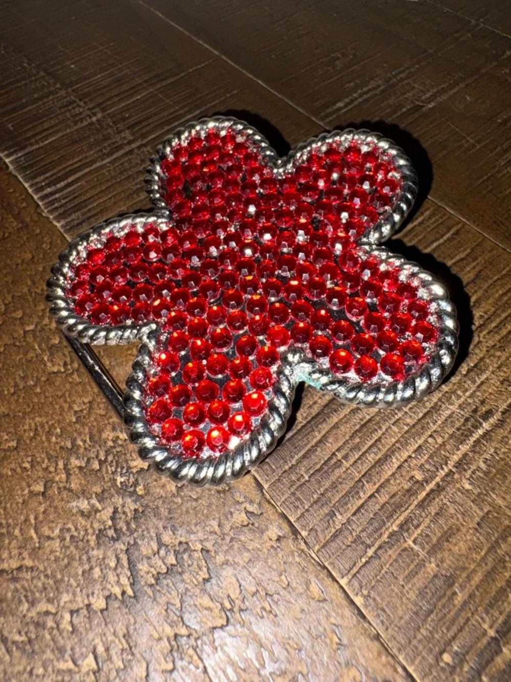 Red Rhinestone Floral Belt Buckle